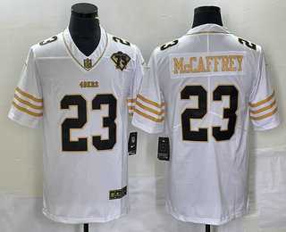Men%27s San Francisco 49ers #23 Christian McCaffrey White 75th Patch Golden Edition Stitched Nike Limited Jersey Dzhi->seattle seahawks->NFL Jersey